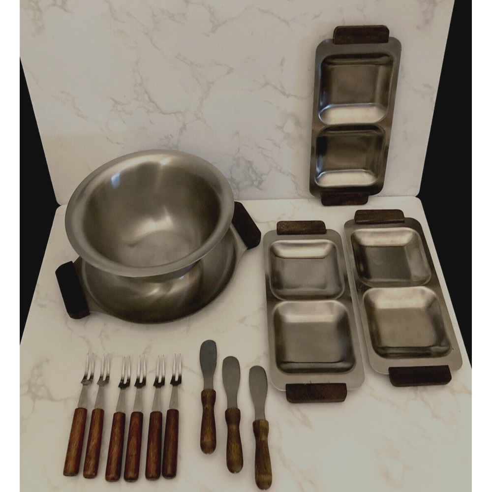 13 Vtg MCM Stainless Steel Bowl Relish Tray Fork Spreader Japan Appetizer Party